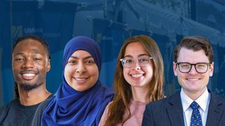 4 student speaker headshots aligned in a row