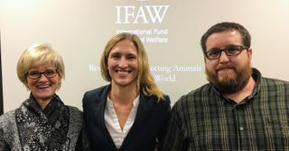Daina Bray, general counsel of the International Fund for Animal Welfare, visits to the Law School, with Student Animal Legal Defense Fund Vice President Mary Chaffee and founding President Anthony Doss, Nov. 16, 2016.