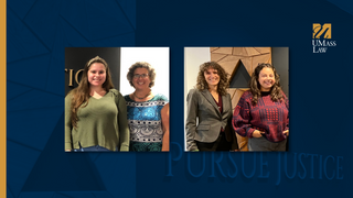 UMass Law Assistant Professor Roni Amit (left) and Professor Hillary Farber and law students Isabel Gonzalez and Carolina Eschavarria visited Joint Base Cape Cod to assist migrants.
