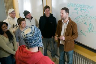 Brian Williams lecturing students