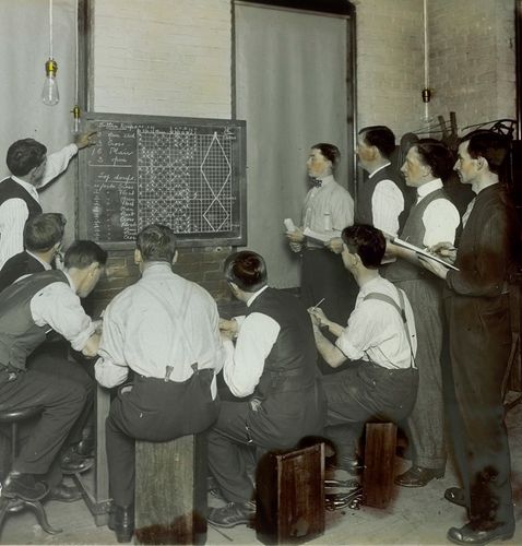 1918 - Textile students receiving instruction in weaving.jpg