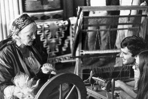Students in a weaving room