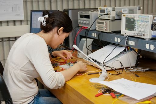 Student in an electrical engineering lab