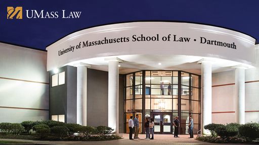 UMass Law school building at night
