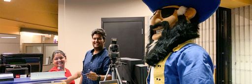 Arnie the Corsair at the UMass Pass desk
