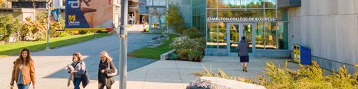 Charlton College of Business building (CCB) - west side Learning Pavilion entrance