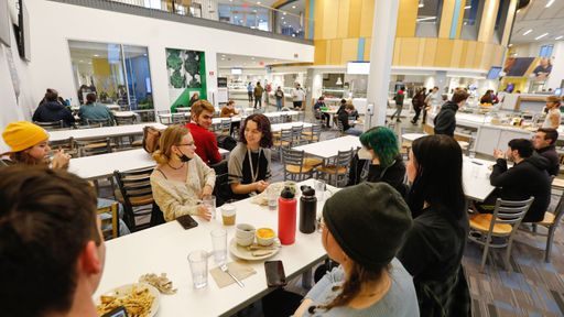 Students hanging out in The Grove