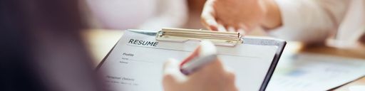 Young woman submit resume to employer to review job application. The concept presents the ability for the company to agree with the position of the job.