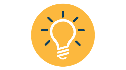 Light bulb in a yellow circle, representing ideas and innovations.