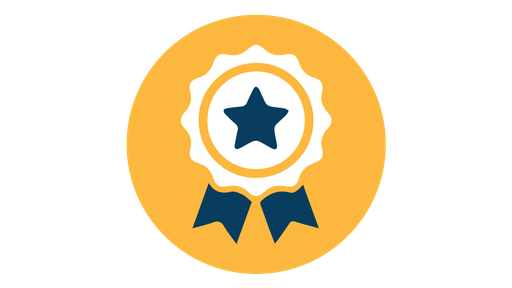 White and blue ribbon with a blue star in the middle, representing success.