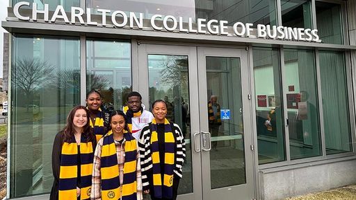 BayCoast Scholar students Katheryn Nogueira, Sharonne Morales, Feliza Vieira, Luisa Ribeiro, and Samuel Jeaniste