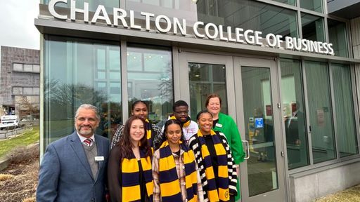 BayCoast Scholar students with Bristol Community College President Laura L. Douglas and Dean of Business and Experiential Education, Vinnie Rege