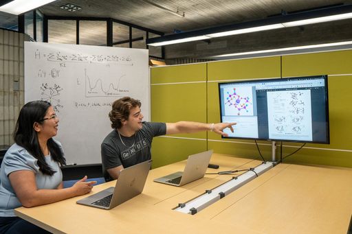 Chem student and athlete Jordan D'Amico working in the computational chemistry lab