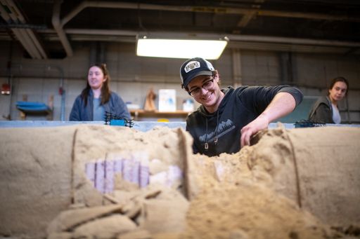 Civil engineering students working in the lab