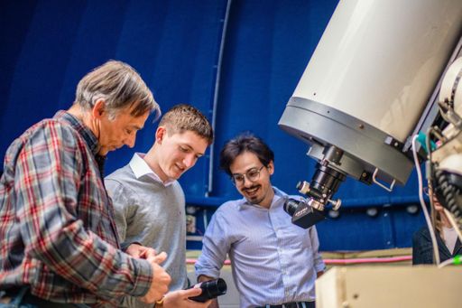 Physics students in the observatory. Pictured are Tyler Carlson '25 and Zachary Pereira '25: Physics.