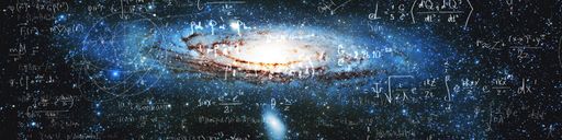 Science and research of the universe, spiral galaxy and physical formulas, concept of knowledge and education