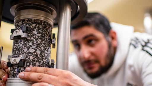 PhD student, Ibrahim Abdalfattah, conducting research in the Highway Sustainability Research Center lab