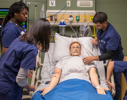 Nursing students work in the Elisabeth A. Pennington Simulation Laboratory (SimLab)