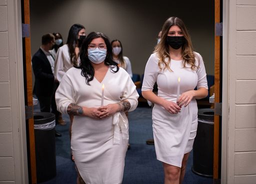 Nursing students processing into the ceremony