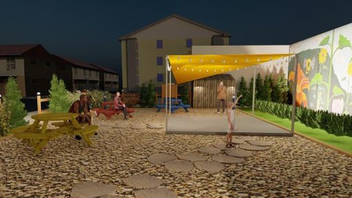 Original rendering #1 for Phillips Avenue Park improvements created in collaboration between students in Professor McGoldrick's IAD 401 Special Topics Studio