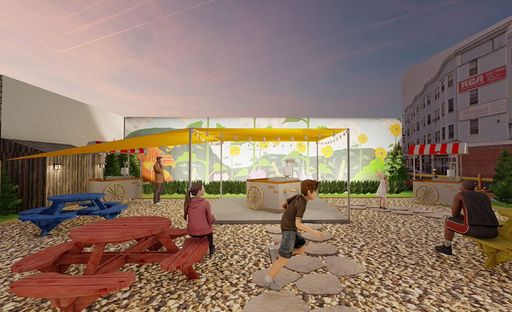 Original rendering #2 for Phillips Avenue Park improvements created in collaboration between students in Professor McGoldrick's IAD 401 Special Topics Studio