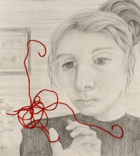 1st Place: Autumn Tilley, Overwhelmed, 2020, pencil and string on paper