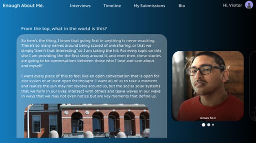 Enough About Me, 2021, home page of the prototype site where the ideas and concepts of the site are introduced, 1200 x 1080 pixels