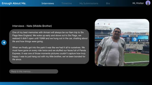 Enough About Me, 2021, interview page for nate of the prototype site specifically showing how individual posts may look on the site, 1200 x 1080 pixels