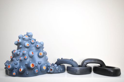 Barnacles and chain, 2020, terra-cotta, underglaze, paint, 66in L x, 20in W x 24in H