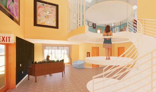 Reception, 2021, reception with green wall