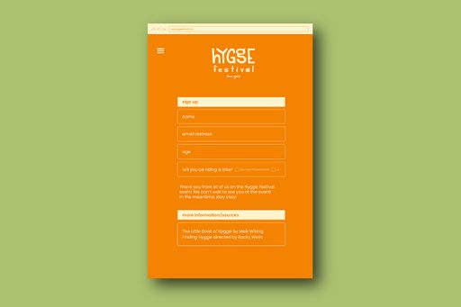 Hygge Festival, 2021, hygge festival website sign up page, 11 x 17 inches