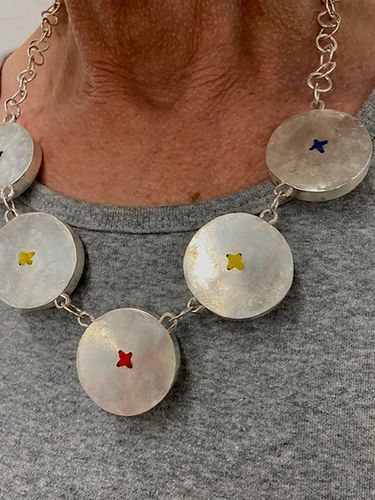 Mother Goose, 2021, antique buttons, sterling silver, cotton thread