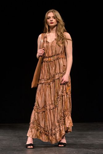 Layered, Shirred Dress, 2021, Cut into pieces, this dress was recreated on arbitrary lines with a shirring foot to create gathers. Raw seams are on the outside to accentuate the visual.