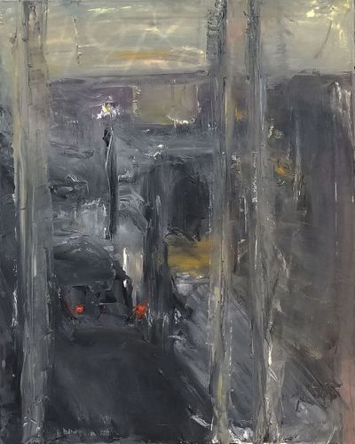 Parking Lights, 2021, oil on canvas, 16 x 20 inches