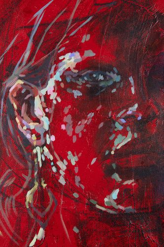 Era of The Lotus Flower (detail), 2022, multimedia oil and charcoal on canvas with laser cut additions, 20 x 16 in