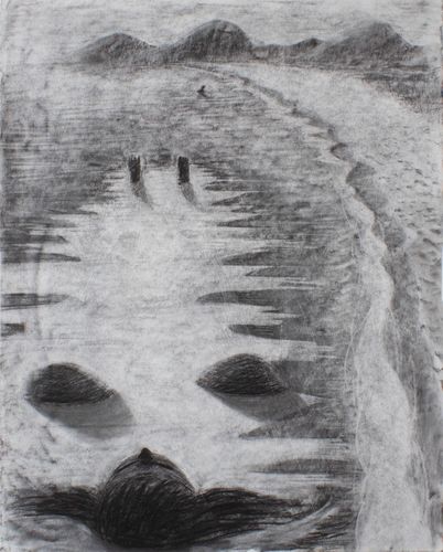 Mountains, 2022, charcoal on paper, 24 x 18 in