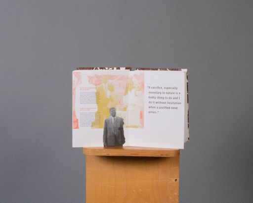 For The Sake of Me thirteenth spread, 2022, the second spread from the fourth interview with Dr. William Boiquaye, 7.75x11.75 in