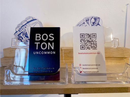 Business Card, 2022, Boston Uncommon branded business cards in exhibition presentation, 2 x 3.5 in