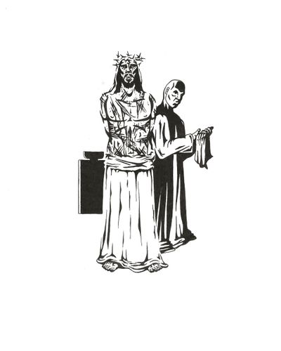 1st Station- Jesus is Condemned to Death, 2022, ink, 8 x 8 in.