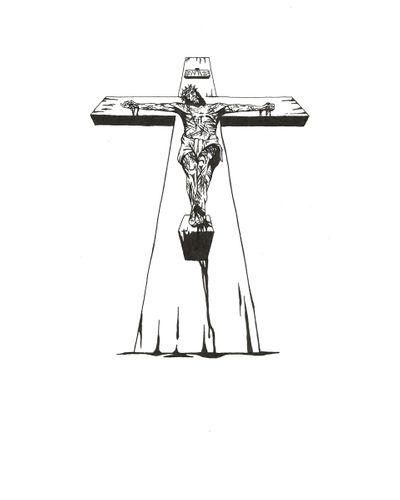 12th Station- Jesus Dies Upon the Cross, 2022, ink, 8 x 8 in.