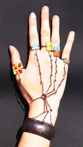 Countercultures Bracelet and Rings Combo, 2022, enamel on copper, 1 x 2 x 7 in