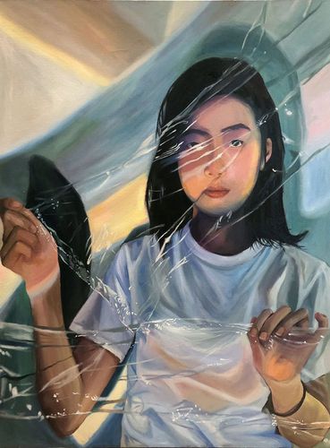 3rd Place Award: Jiaqi Wei, Comfort Zone, 2022, oil and acrylic on canvas, 36 x 48 in.