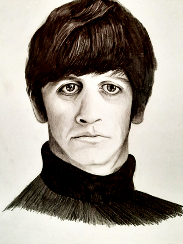 Ringo Starr Portrait, 2020, pencil and charcoal drawing of the beatles drummer, ringo.