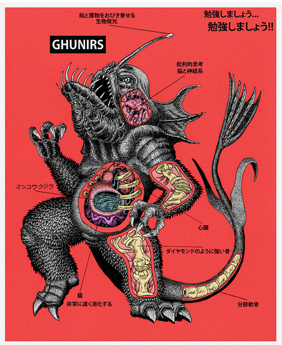 Capstone 4, 2023, my fourth capstone project, titled; let’s study kaiju anatomy, inked, and digitally painted.