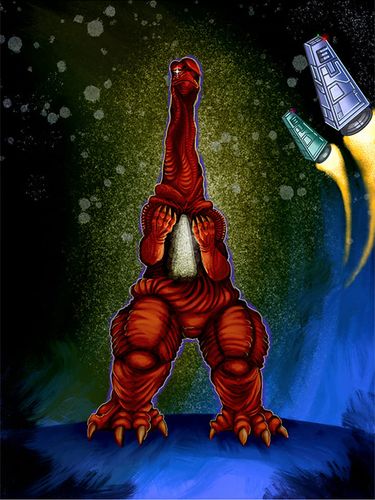 Capstone 3, 2023, my third capstone project, titled; eiffel creature, great defense war against the earth, digital painted.