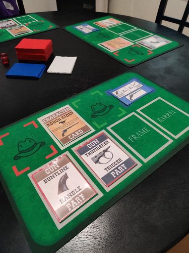 Out-Gunned Mat [View 2], (2023), black neoprene mat with class, blueprint and gun parts active with different camera angle, 11 x 17 in.