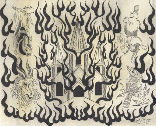 Blackwork I, 2023, ink and gouache on hard pressed watercolor paper, 8x10 in.