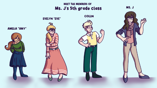 Class Lineup, 2023, character lineup for Lucy’s 5th grade class, 1920 x 1080 px