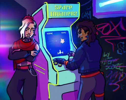 Arcade Mania, 2023, null (left) and roxy (right) hanging out at the arcade together