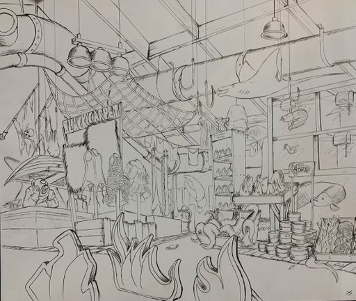 The Sea Market, Ink Tracing on paper, 2023, 25 x 22 in.